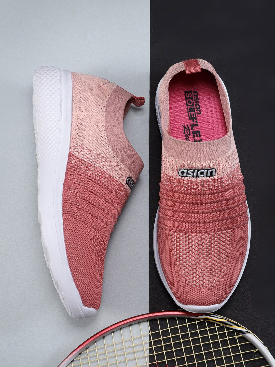 ASIAN Women Peach-Coloured Woven Design Slip-On Sneakers Price in India