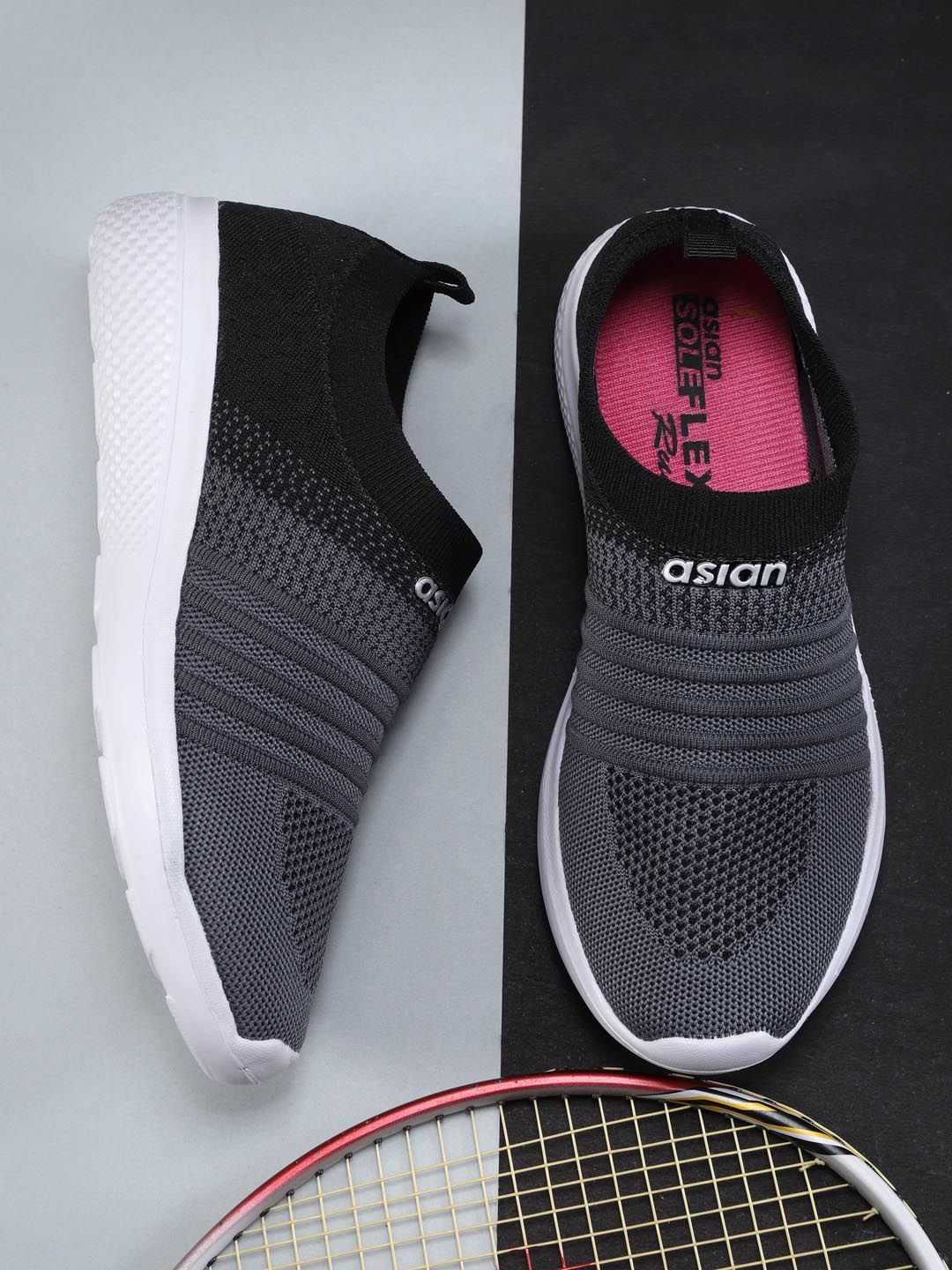 ASIAN Women Grey Woven Design Slip-On Sneakers Price in India