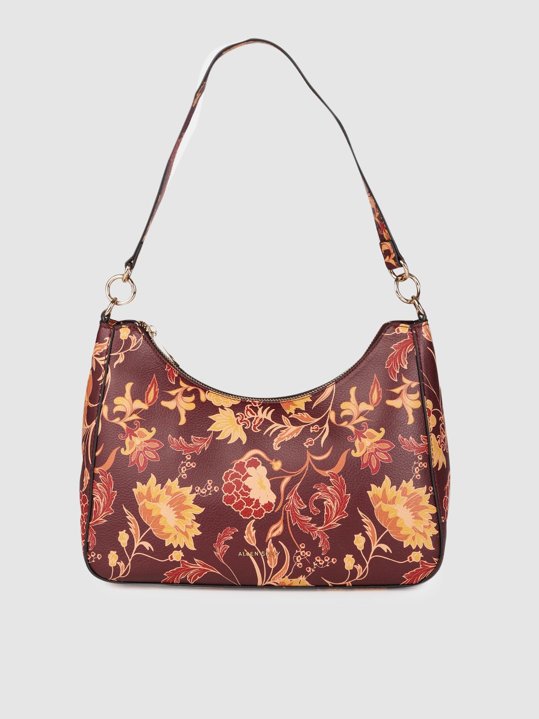 Allen Solly Women Burgundy Floral Printed Structured Hobo Bag Price in India