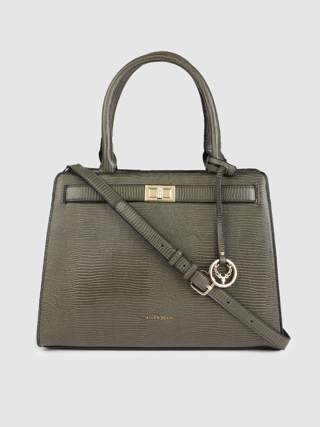 Allen Solly Olive Green Textured Handheld Bag Price in India