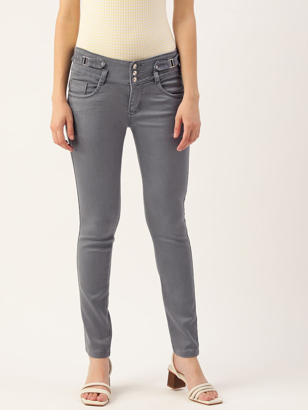 BROOWL Women Grey London High-Rise Stretchable Cotton Jeans Price in India