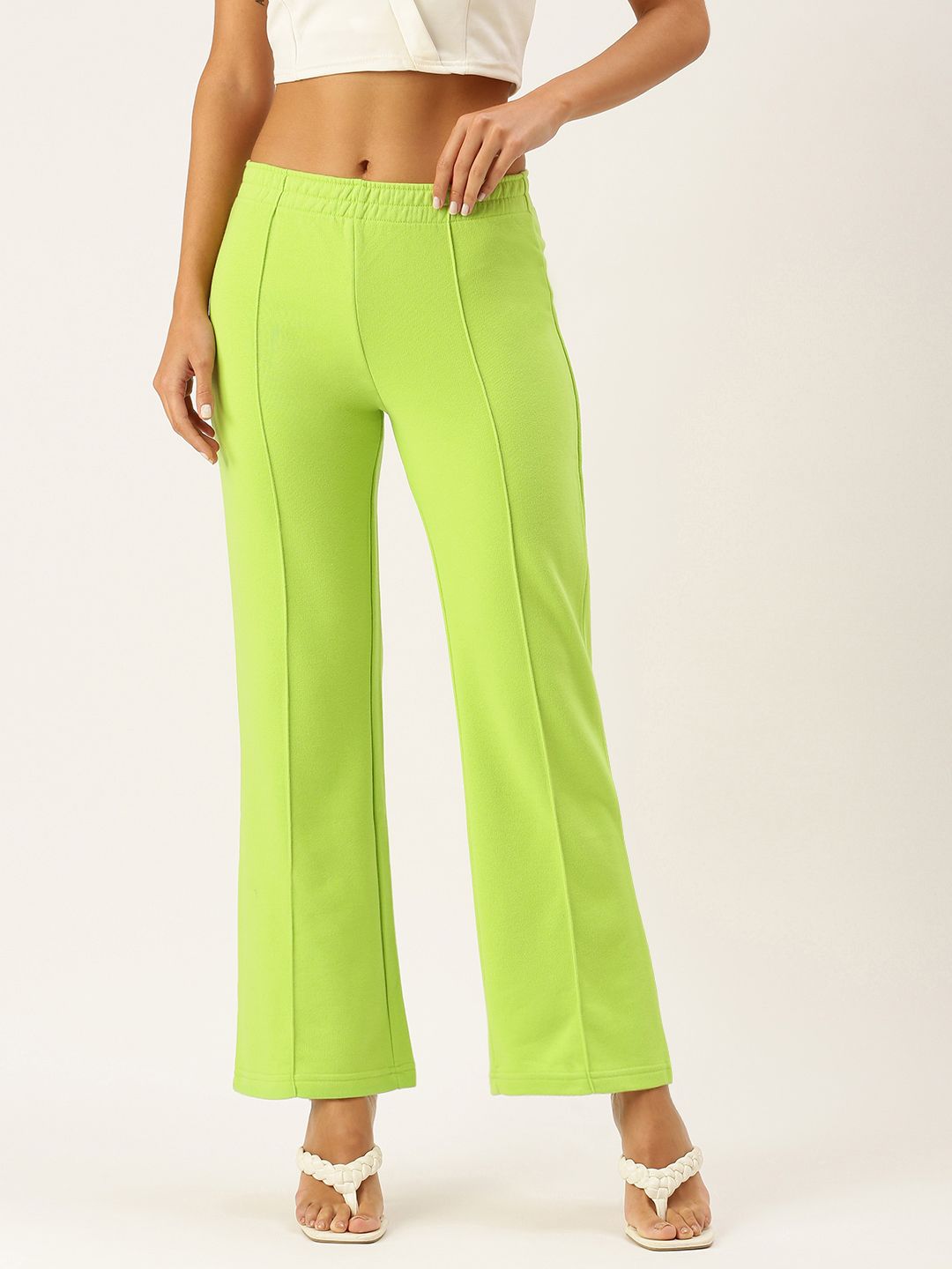 FOREVER 21 Women Fluorescent Green Parallel Trousers Price in India