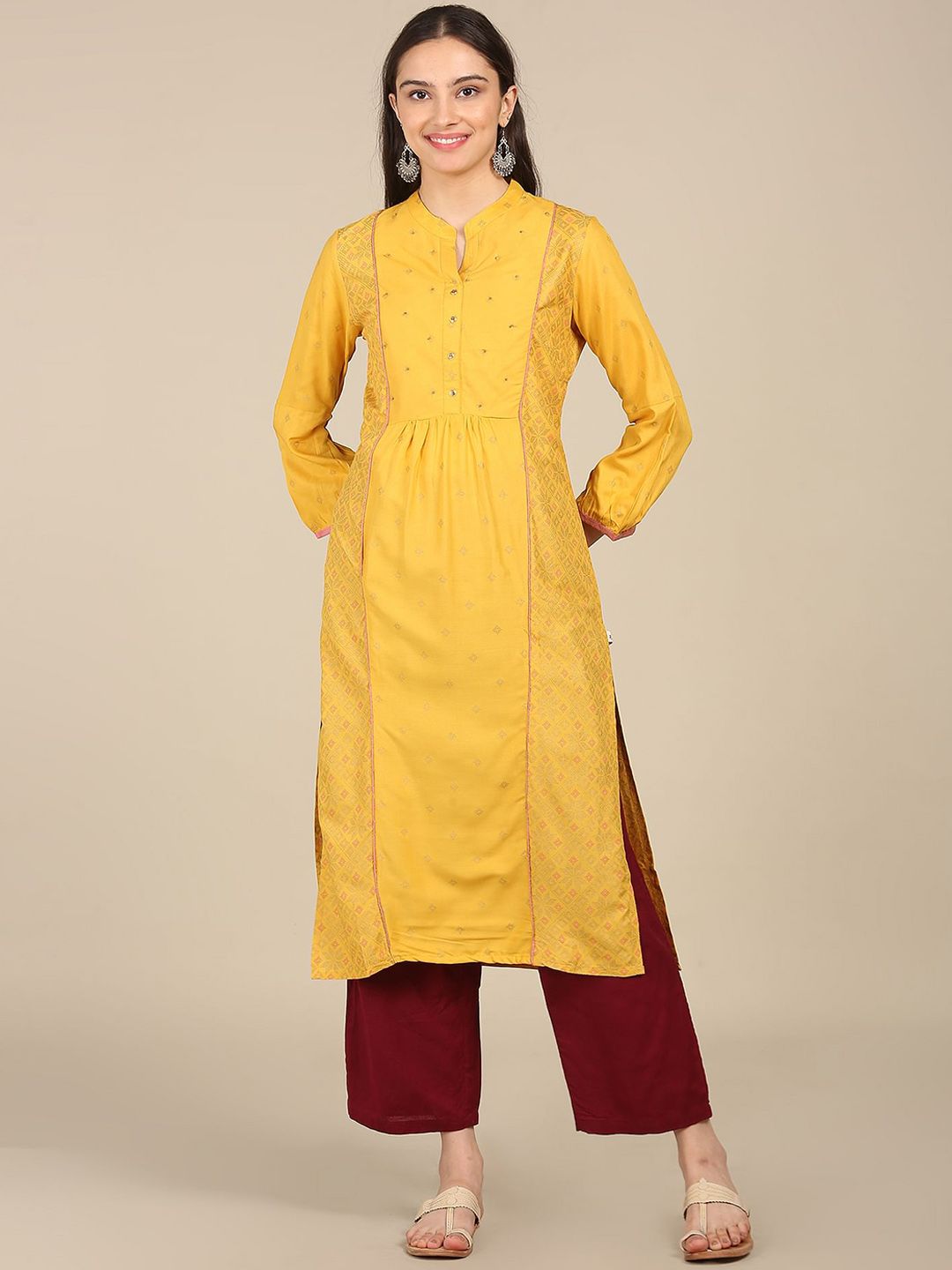 Karigari Women Yellow Thread Work Kurta Price in India