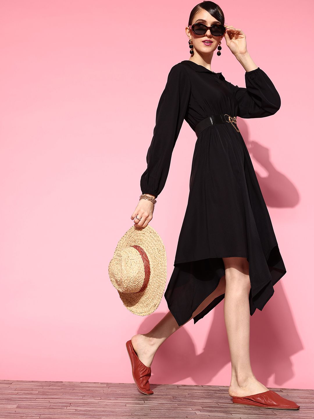 plusS Women Black Solid Asymmetry Dress Price in India