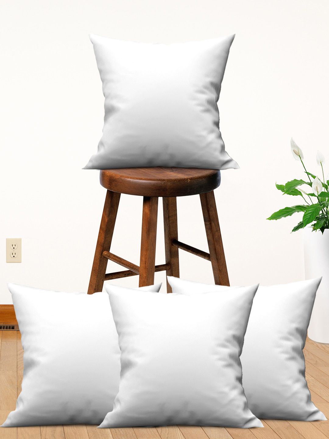 Athom Trendz Set Of 4 White Solid Insert Cushions Price in India
