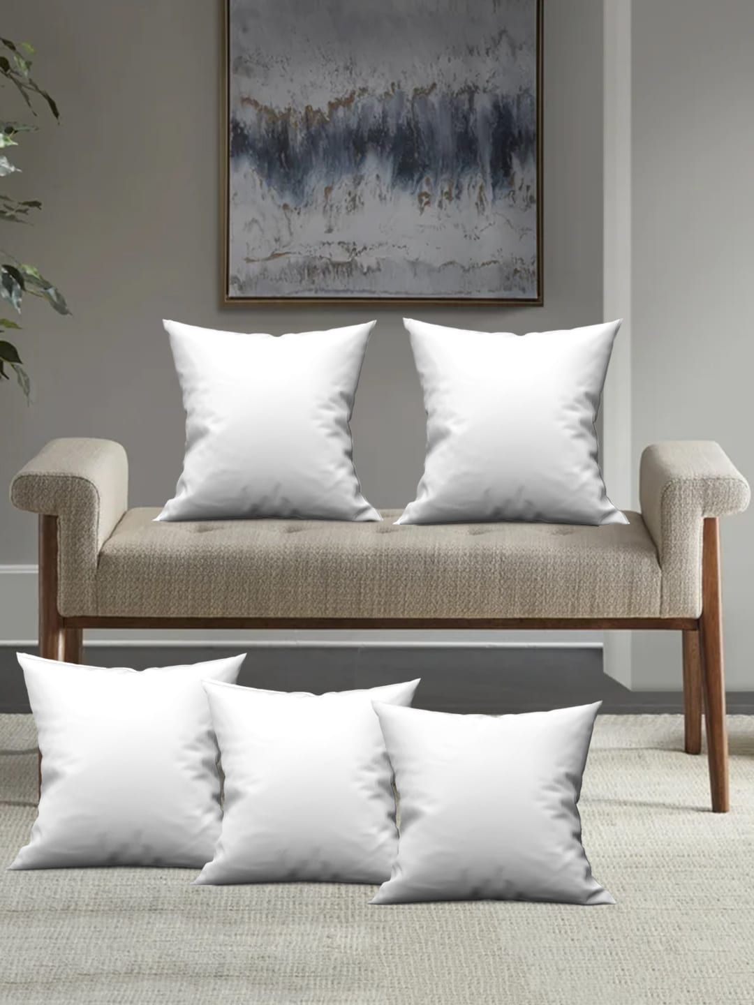 Athom Trendz Set of 5 White Solid Cushions Price in India