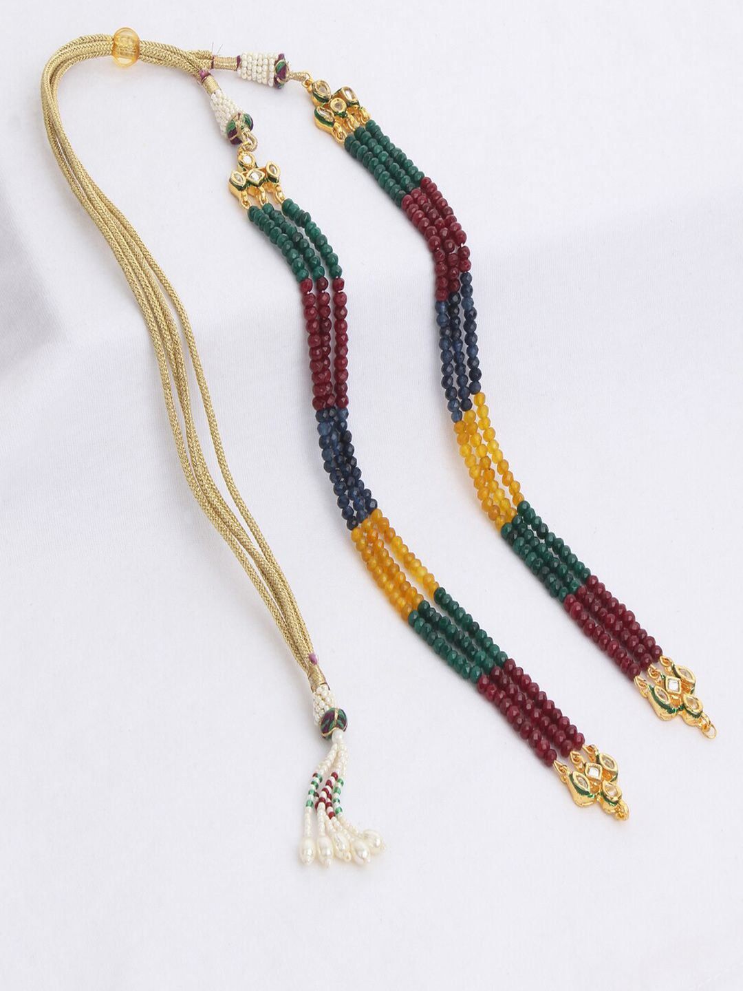 Runjhun Gold-Toned & Maroon Brass Gold-Plated Necklace Price in India