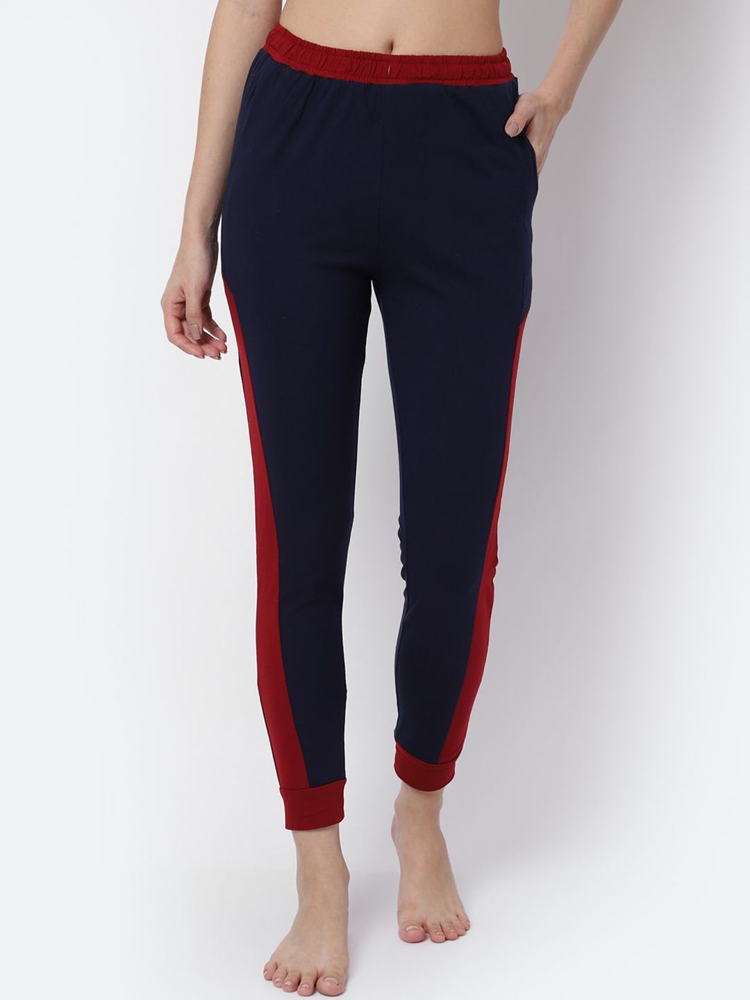 Claura Women Navy Blue Solid Hoseiry Cotton Ankle Length Lounge Pants Price in India