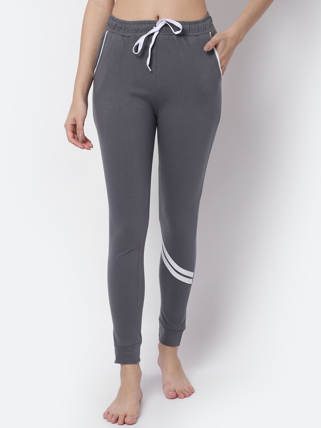 Claura Women Grey Solid Cotton  Slim-Fit Lounge Pants Price in India