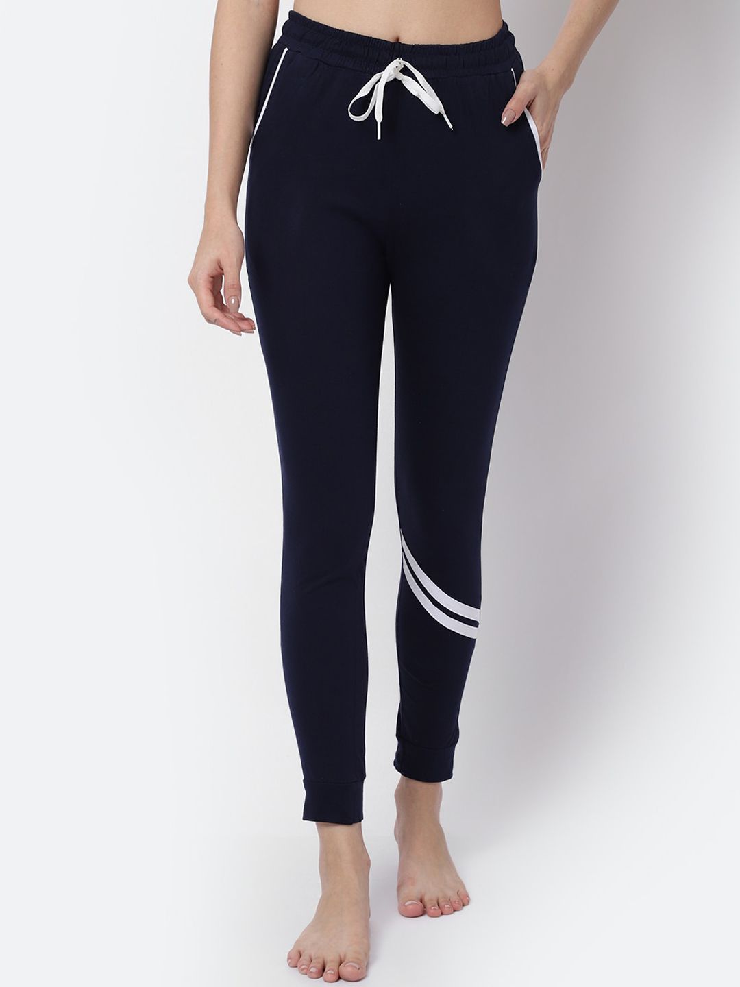 Claura Women Navy Blue Solid Pure Cotton Lounge Pants Price in India