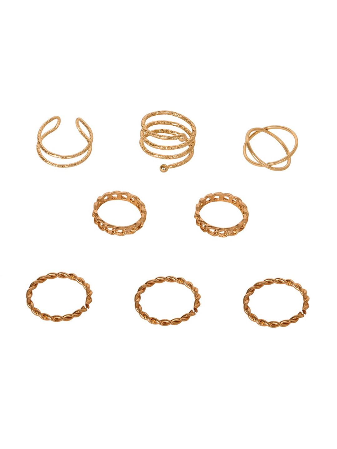 FabAlley Set Of 8 Gold-Plated Finger Ring Price in India