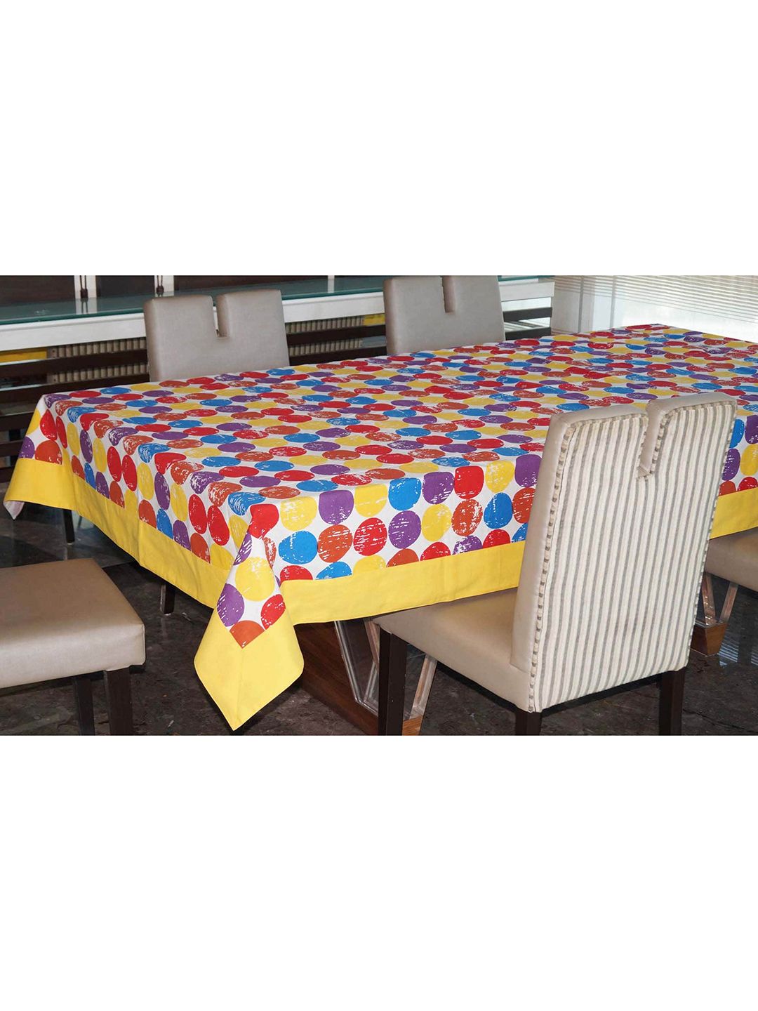 Lushomes Yellow Printed 6-Seater Pure Cotton Table Cloth Price in India
