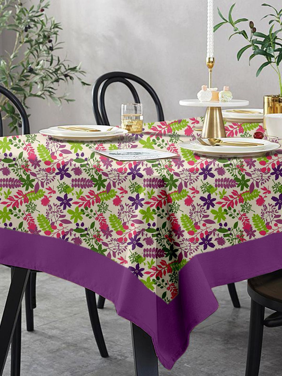 Lushomes Purple Printed 6-seater Cotton Table Cover Price in India