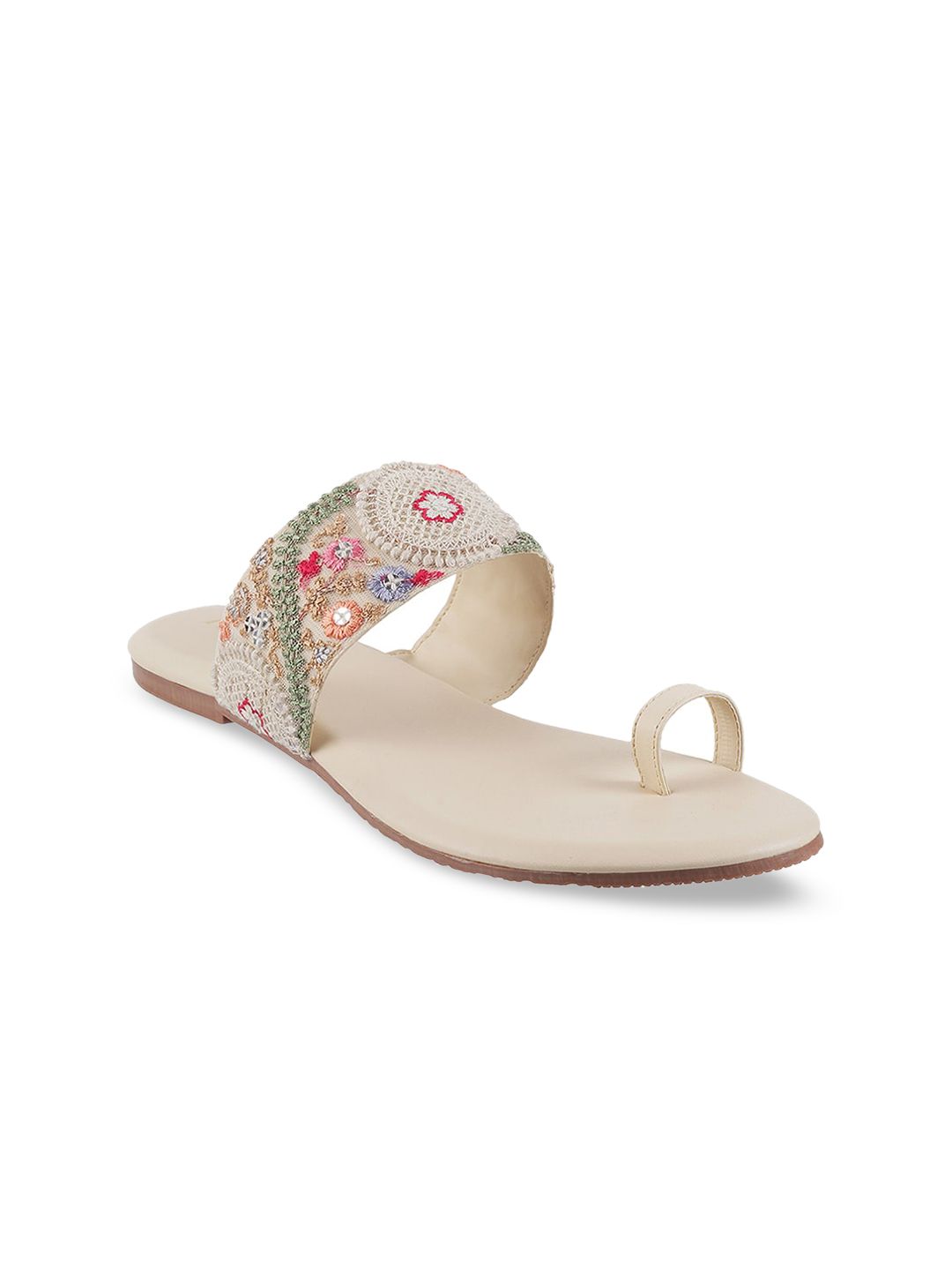 Metro Women Beige One Toe Flats Price in India