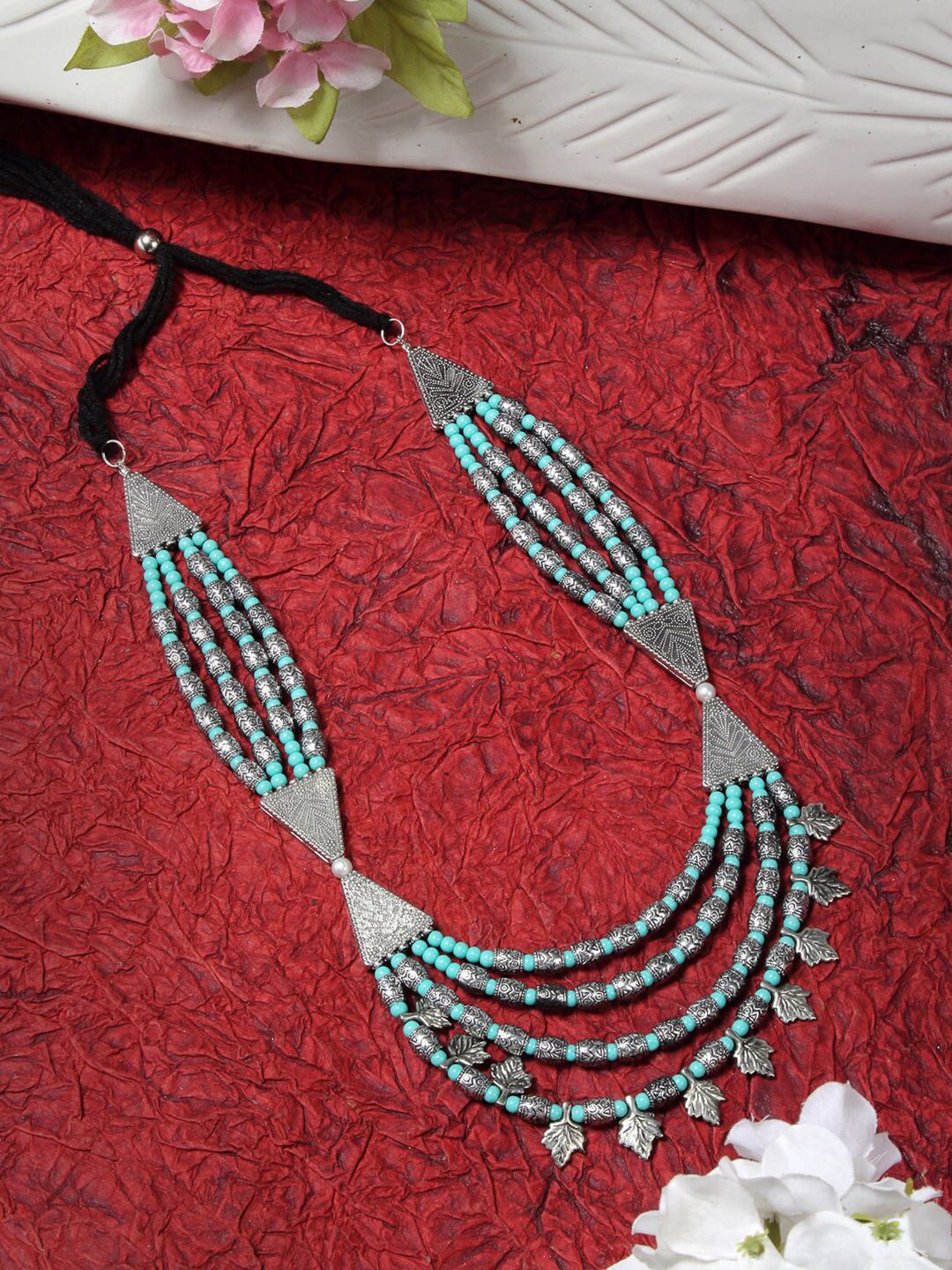 Celena Cole Silver-Toned & Blue Oxidised Necklace Price in India