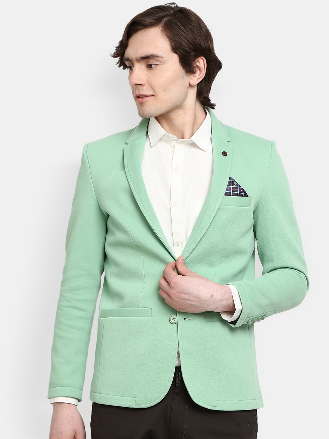 V-Mart Men Green Solid Single-Breasted Blazers