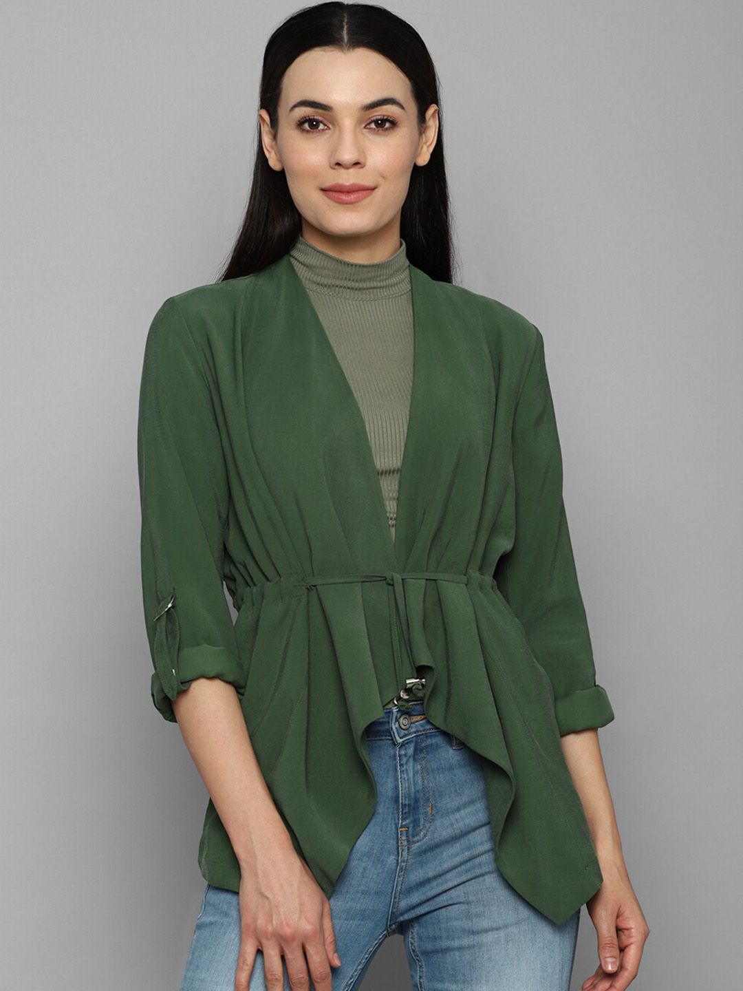 Allen Solly Woman Women Green Open Front Jacket Price in India