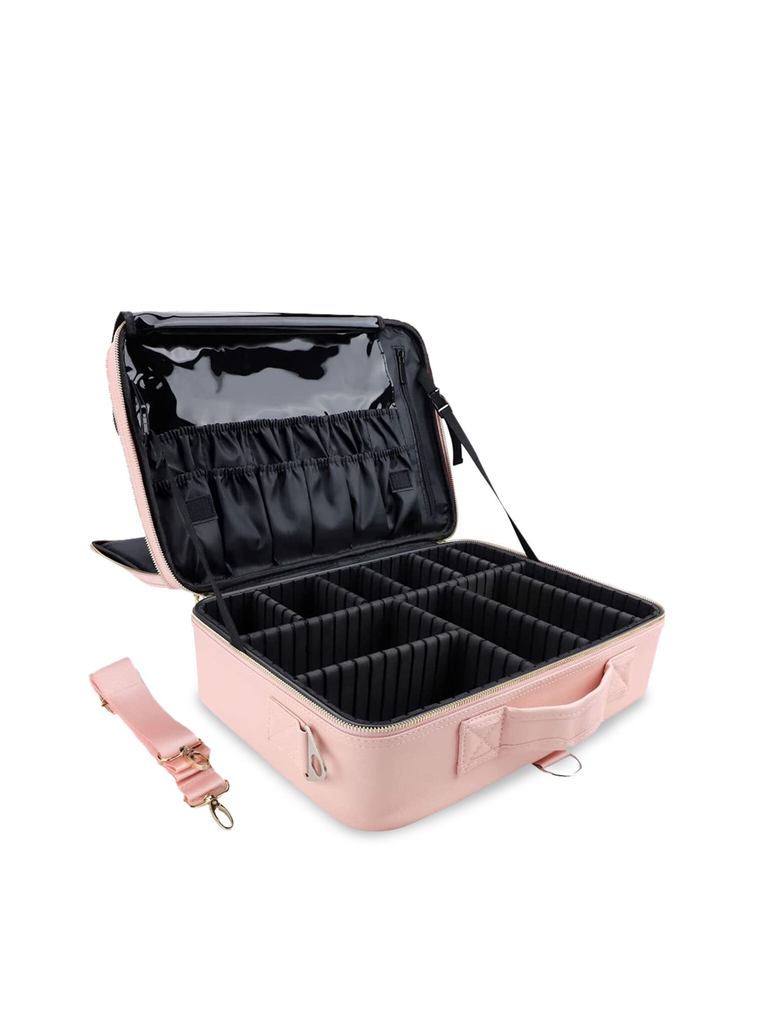 LACOPINE Solid 18 Inch 2 Layer Makeup Organizer - Baby Pink Price in India