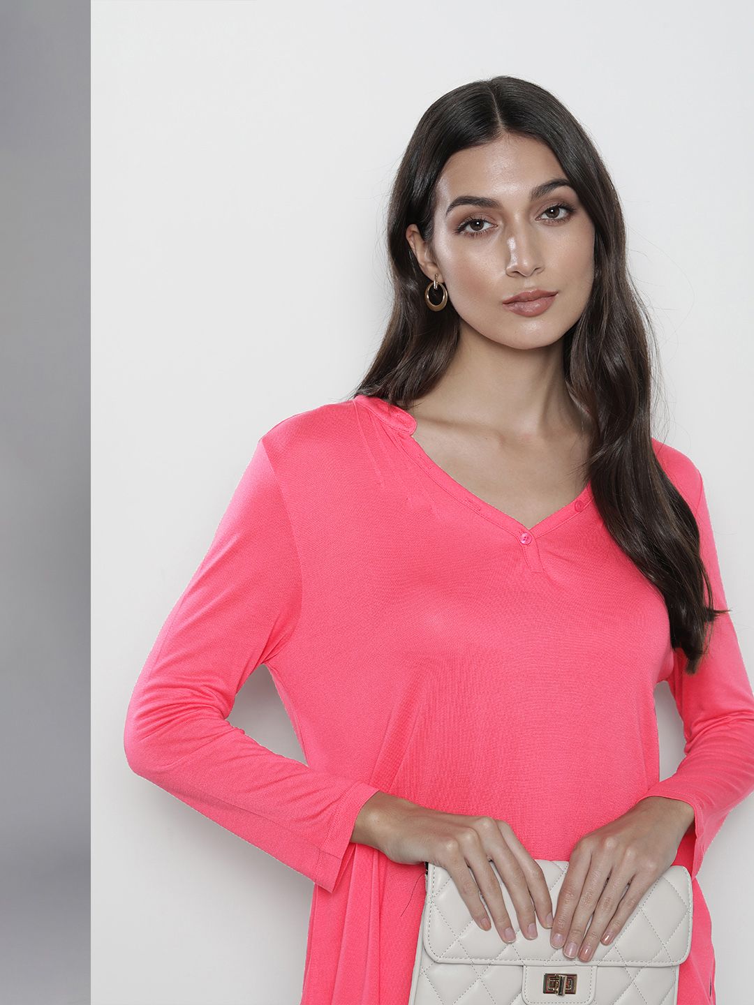 Nautica Women Pink Solid Mandarin Collar Regular Top Price in India