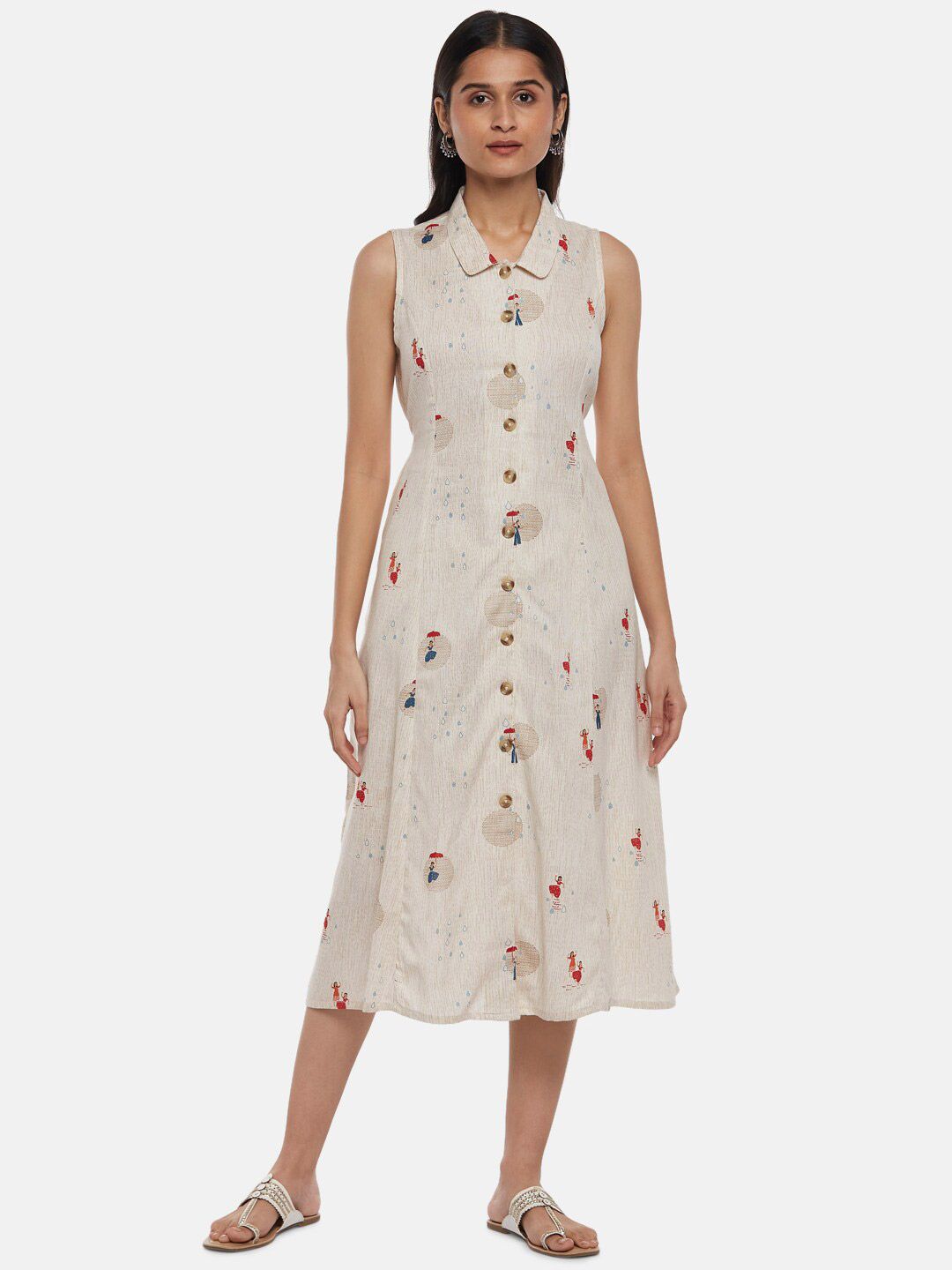 AKKRITI BY PANTALOONS Off White & wind chime Floral Shirt Midi Dress Price in India