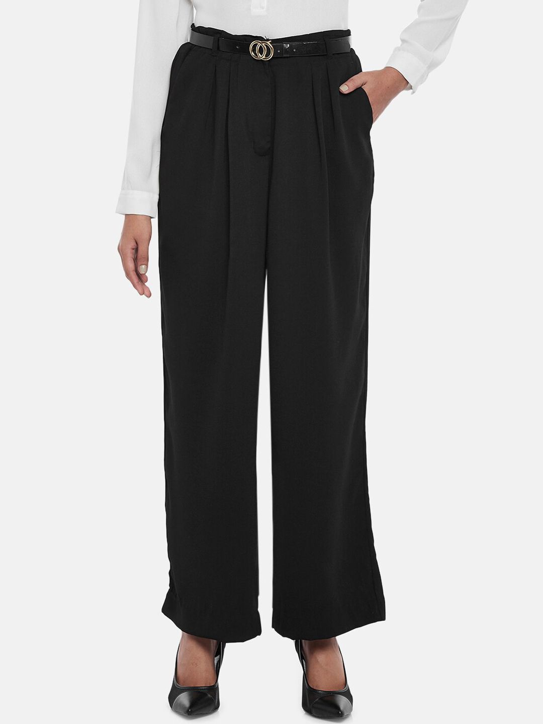Annabelle by Pantaloons Women Black High-Rise Pleated Trousers Price in India