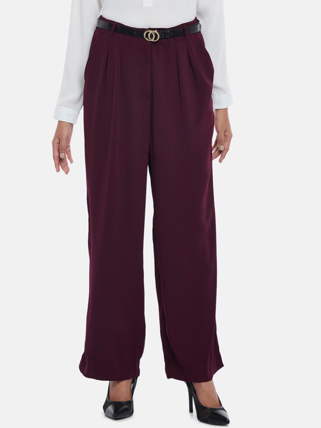 Annabelle by Pantaloons Women Maroon High-Rise Pleated Trousers Price in India