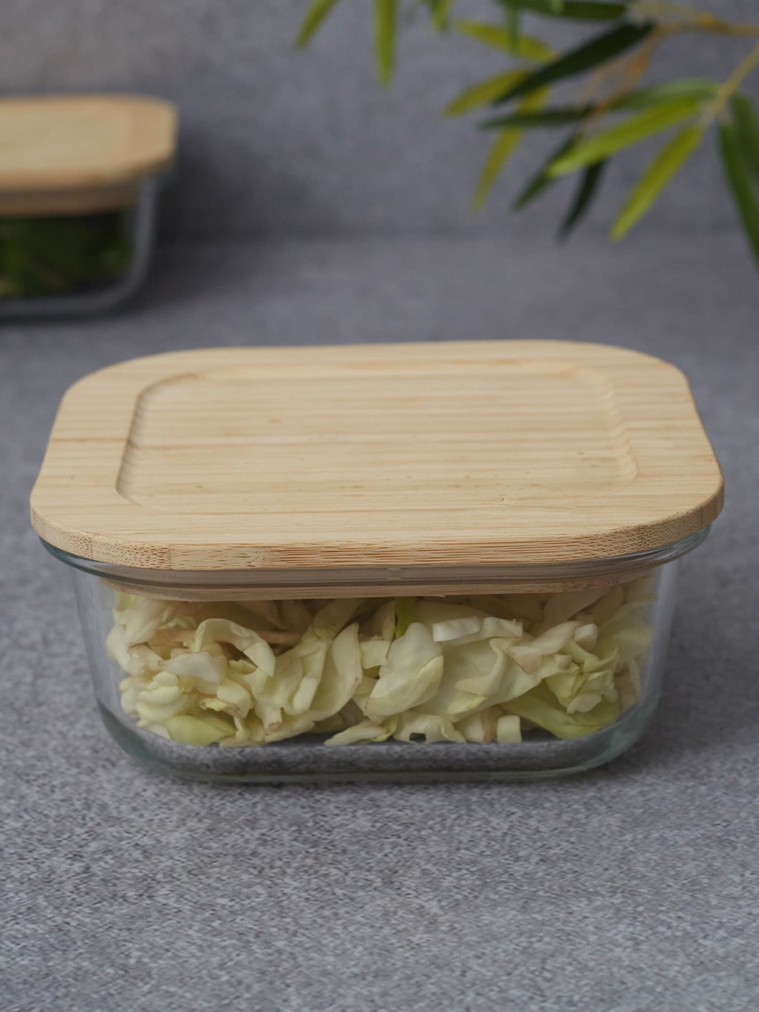 HomeTown Transparent Square Glass Container With Bamboo Lid Price in India