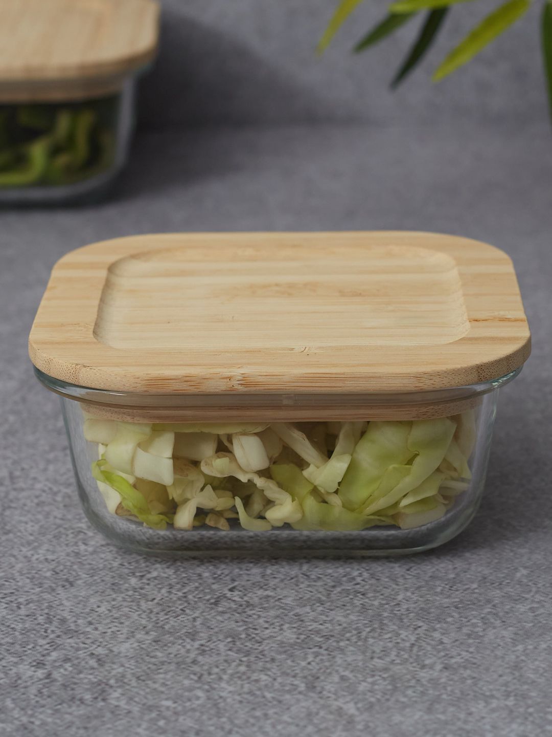 HomeTown Transparent Square Glass Container with Bamboo Lid  520 ml Price in India