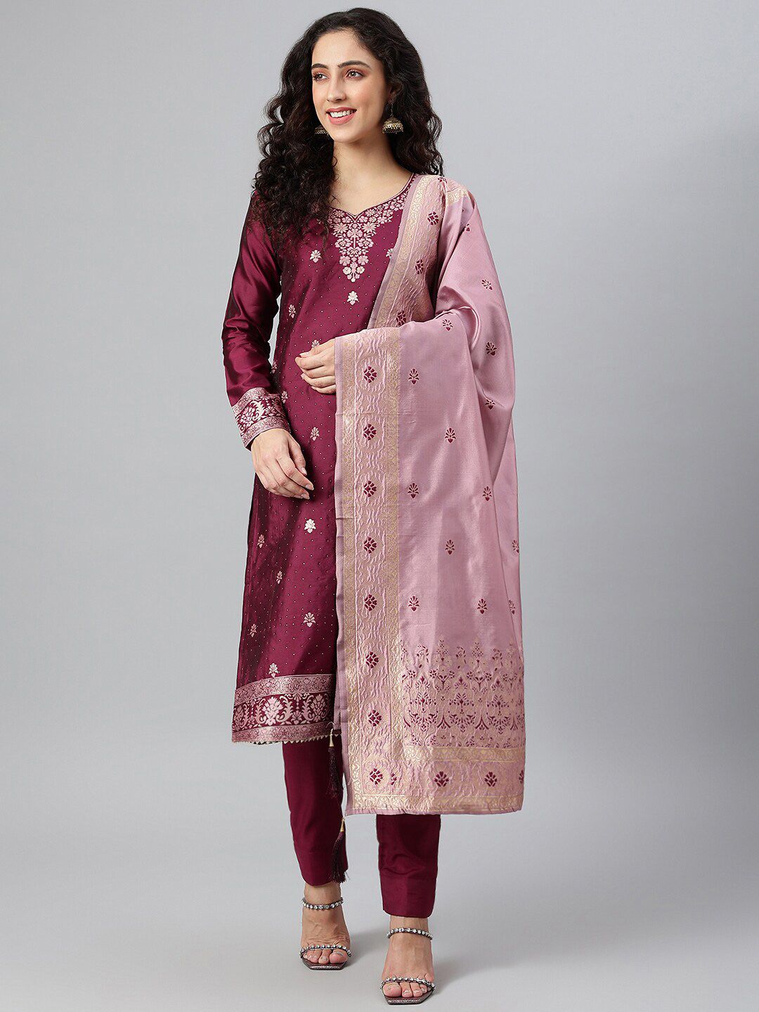 Lilots Purple & Pink Unstitched Dress Material Price in India