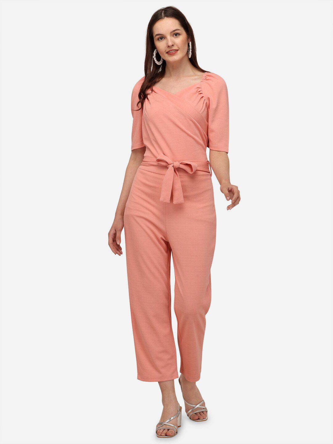 UNAVAILABLE BUT AT YOUR FINGERTIPS Peach-Coloured Basic Jumpsuit Price in India