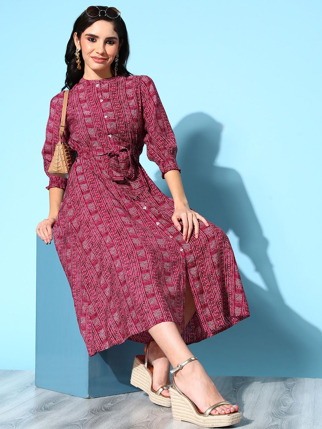 ZOLA Women Maroon Geometric Desi Girl Dress Price in India