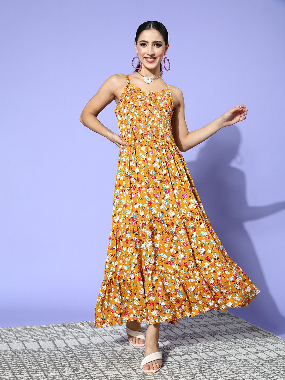 Ishin Women Mustard Floral Vacay Attire Price in India