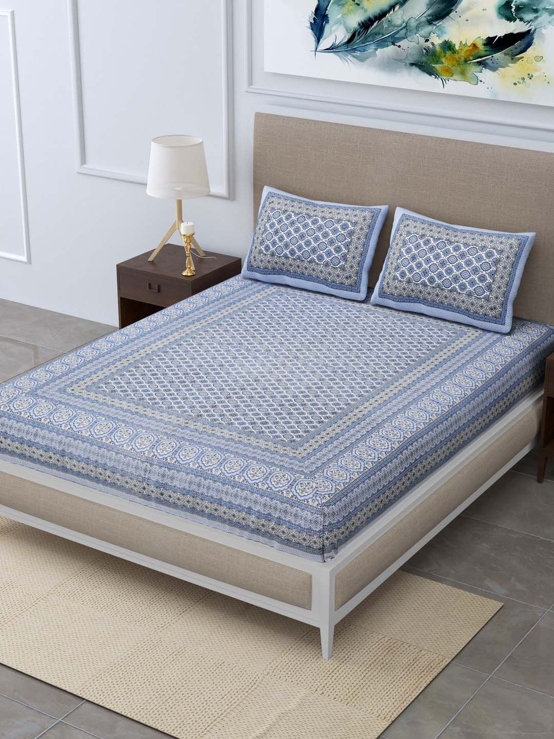 Rudra Bazaar Unisex Blue Bedsheets Price in India