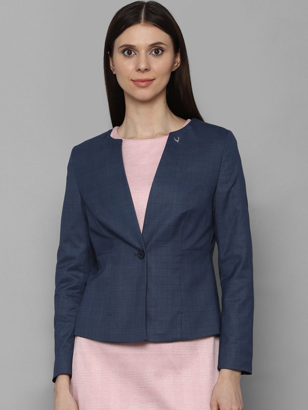 Allen Solly Woman Navy Blue Solid Single-Breasted Blazers Price in India