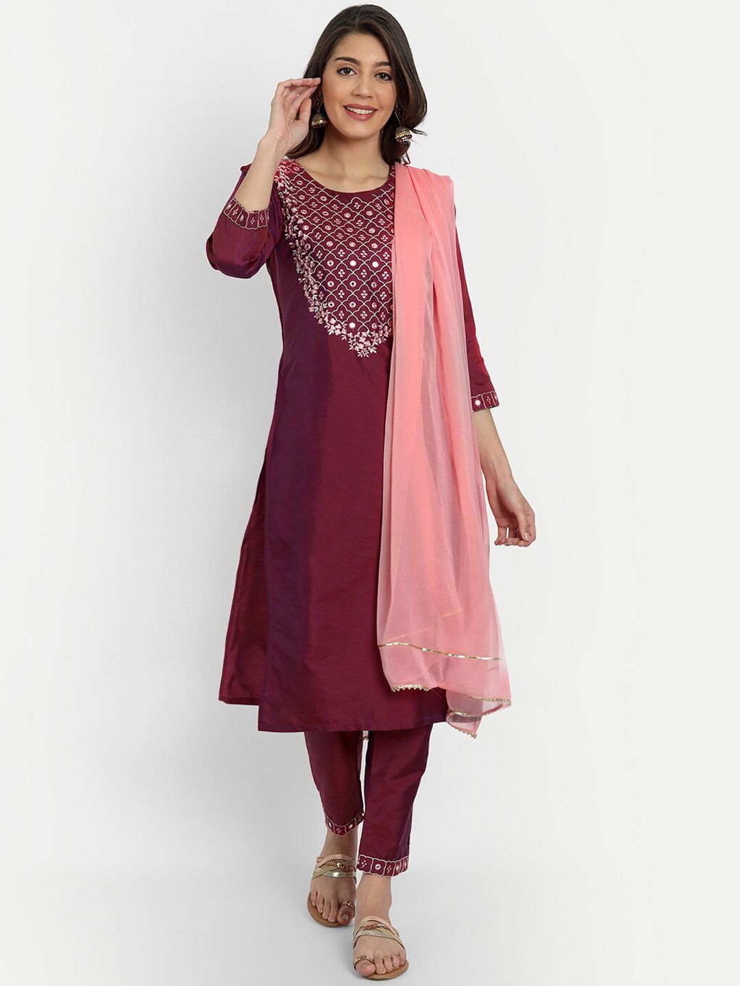 GUNVANTI FAB Women Purple Mirror Work Kurta with Churidar & With Dupatta Price in India