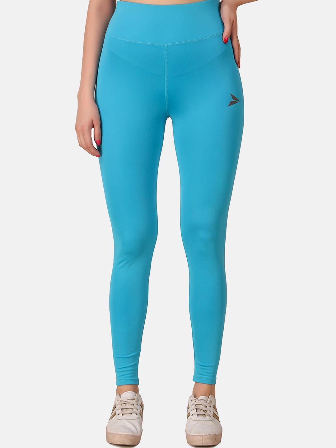 FITINC Women Sky Blue Solid Activewear Tights Price in India