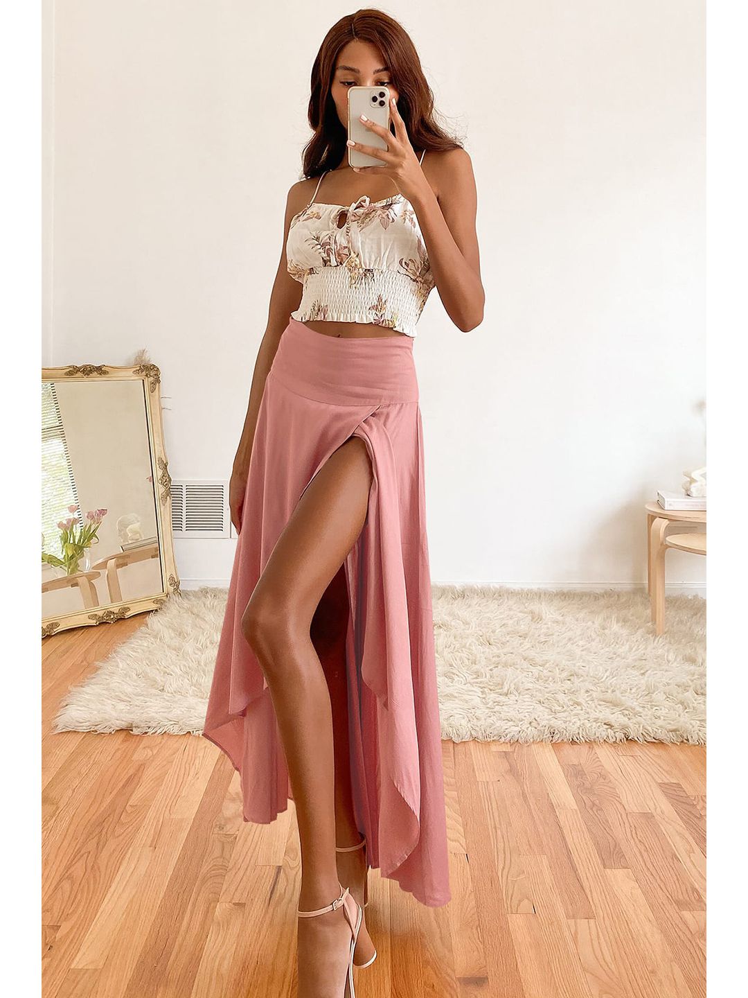 BoStreet Women Pink Solid Tulip Skirt