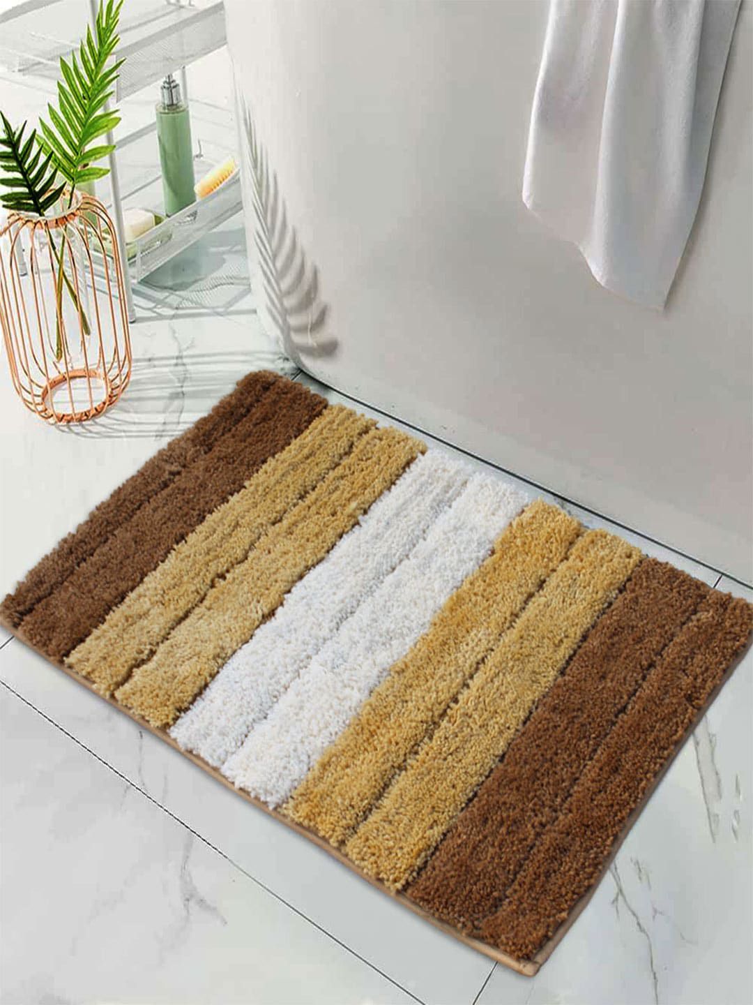 LUXEHOME INTERNATIONAL Yellow & White Striped Anti-Skid Doormats Price in India
