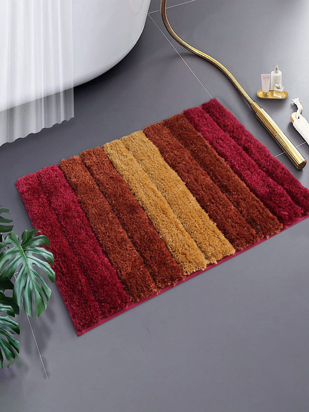 LUXEHOME INTERNATIONAL Maroon Striped Anti Skid Doormat Price in India