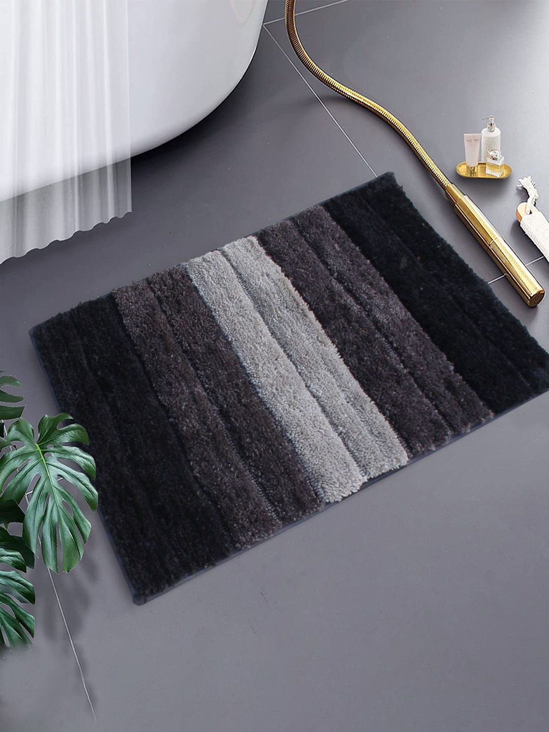 LUXEHOME INTERNATIONAL Black & Grey Striped Anti-Skid Doormats Price in India
