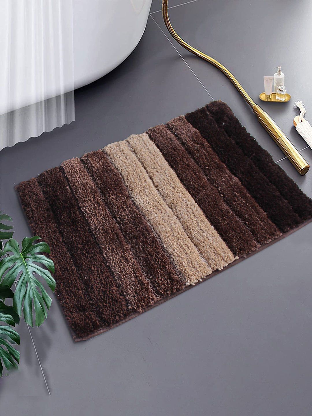 LUXEHOME INTERNATIONAL Brown Striped 1700 GSM Microfibre Doormat Price in India