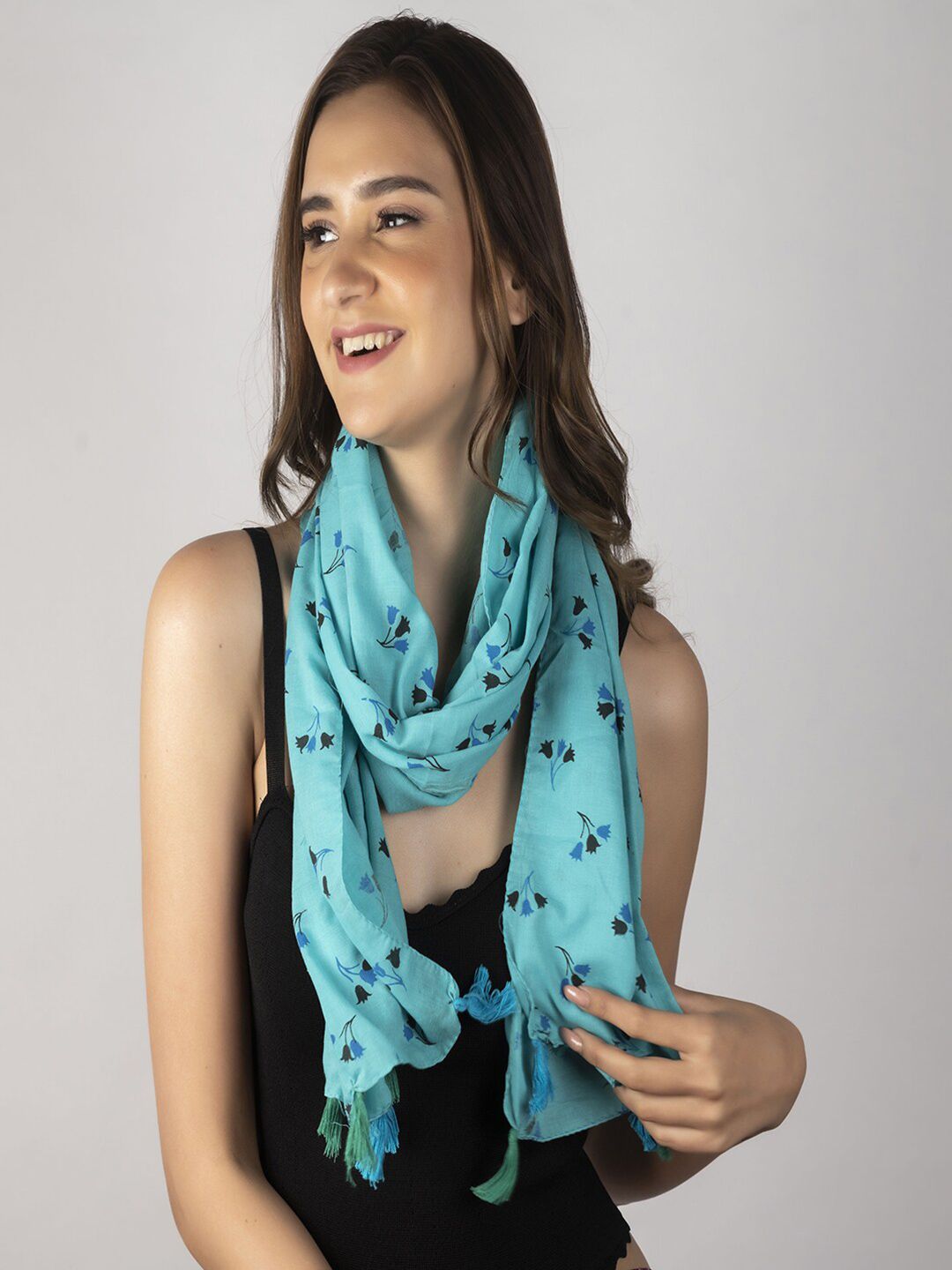 Jewelz Women Teal & Navy Blue Printed Stole Price in India