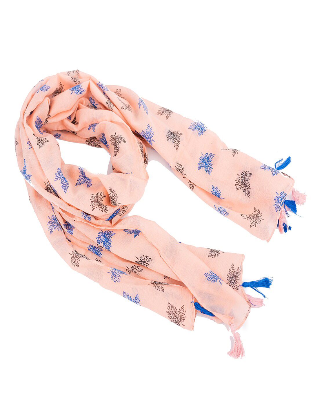 Jewelz Women Peach-Coloured & Blue Printed Stole Price in India