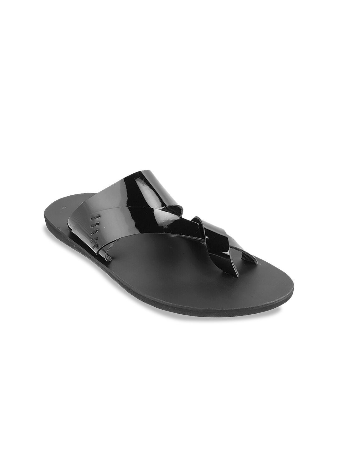 Mochi Men Black Leather Comfort Sandals