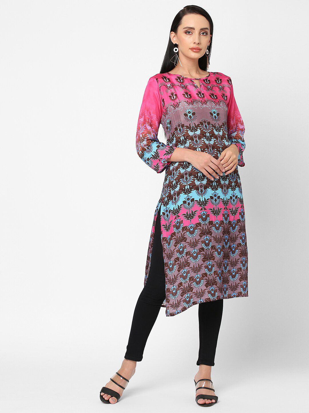 Cloth Haus India Women Pink & Brown Ethnic Motifs Printed Kurta Price in India