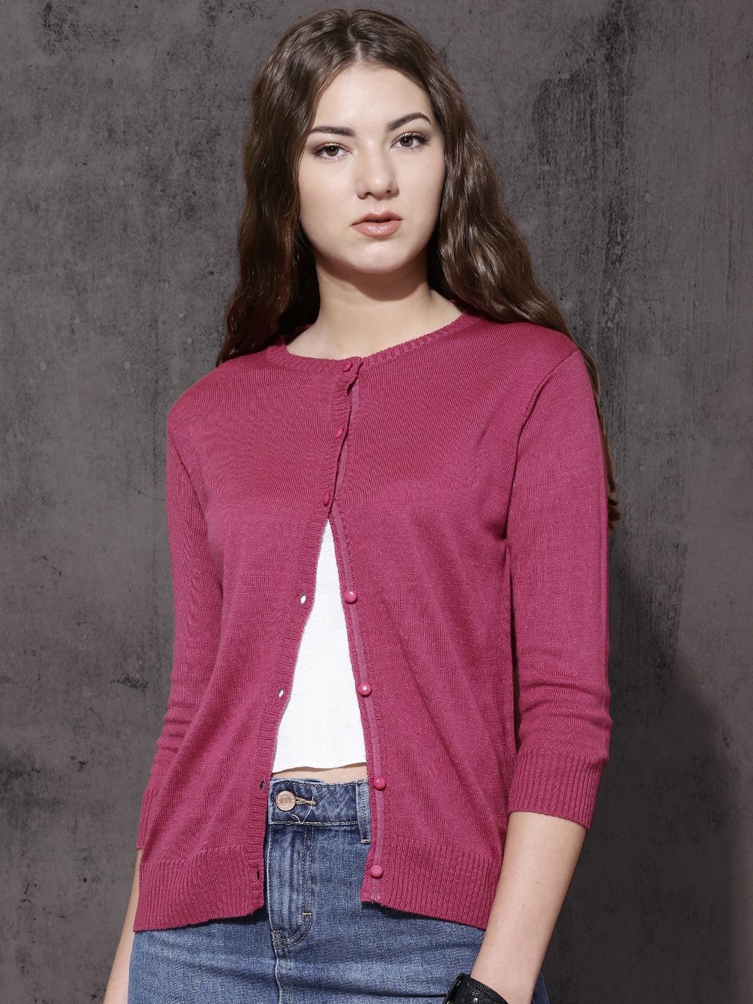 Roadster Women Pink Solid Cardigan Price in India