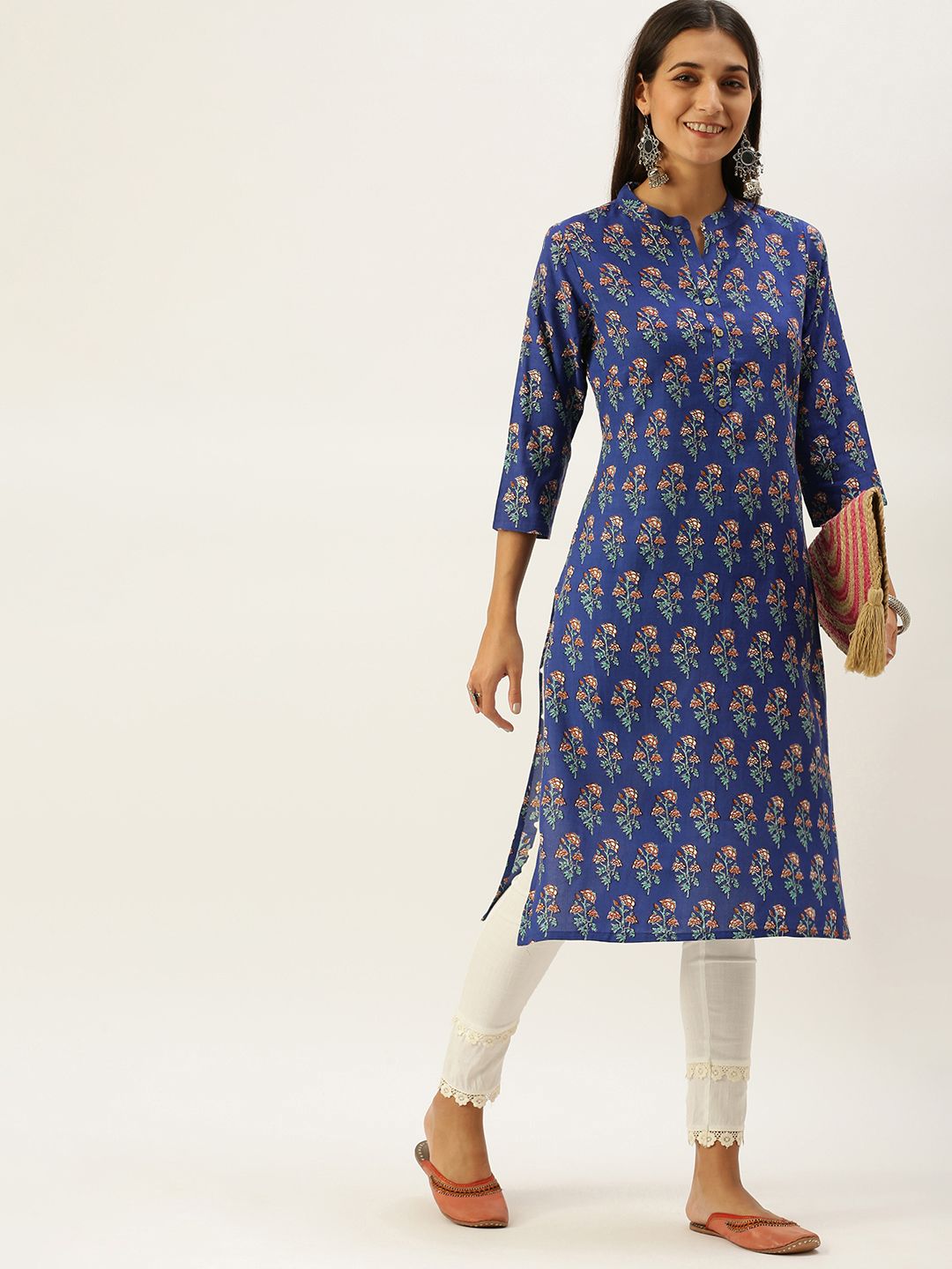 Vedic Women Blue Floral Printed Floral Kurta