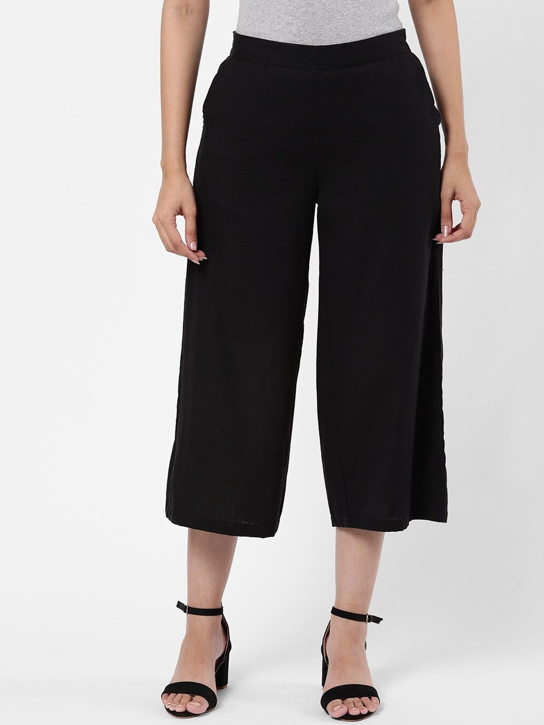 R&B Women Black Relaxed Culottes Trousers Price in India