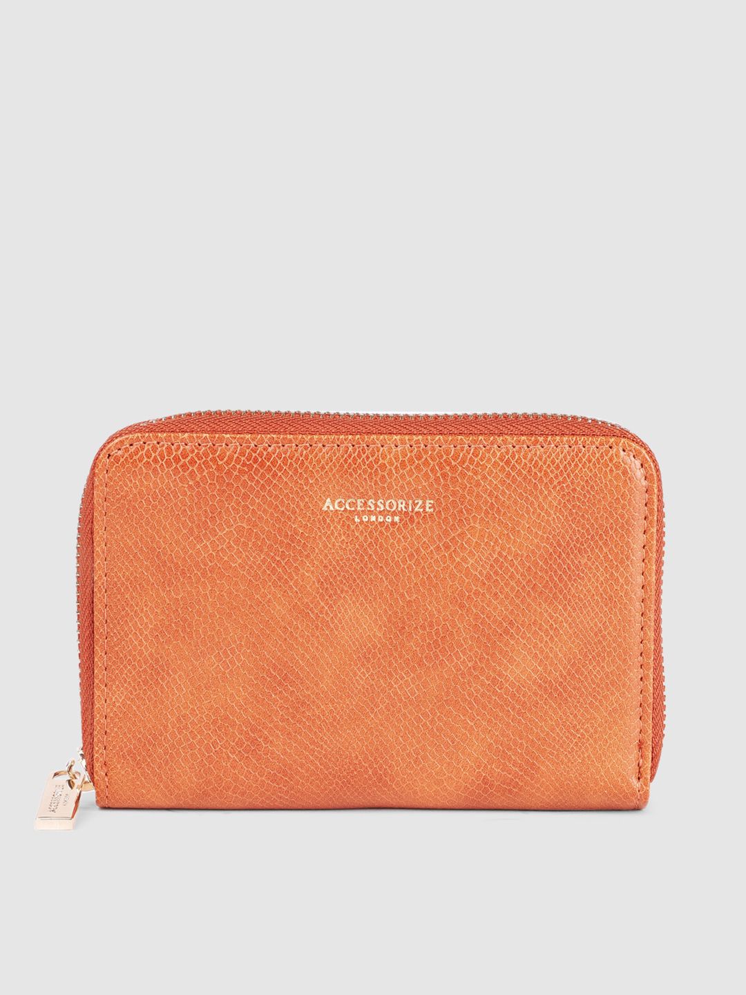 Accessorize Women Orange Textured Zip Around Wallet Price in India