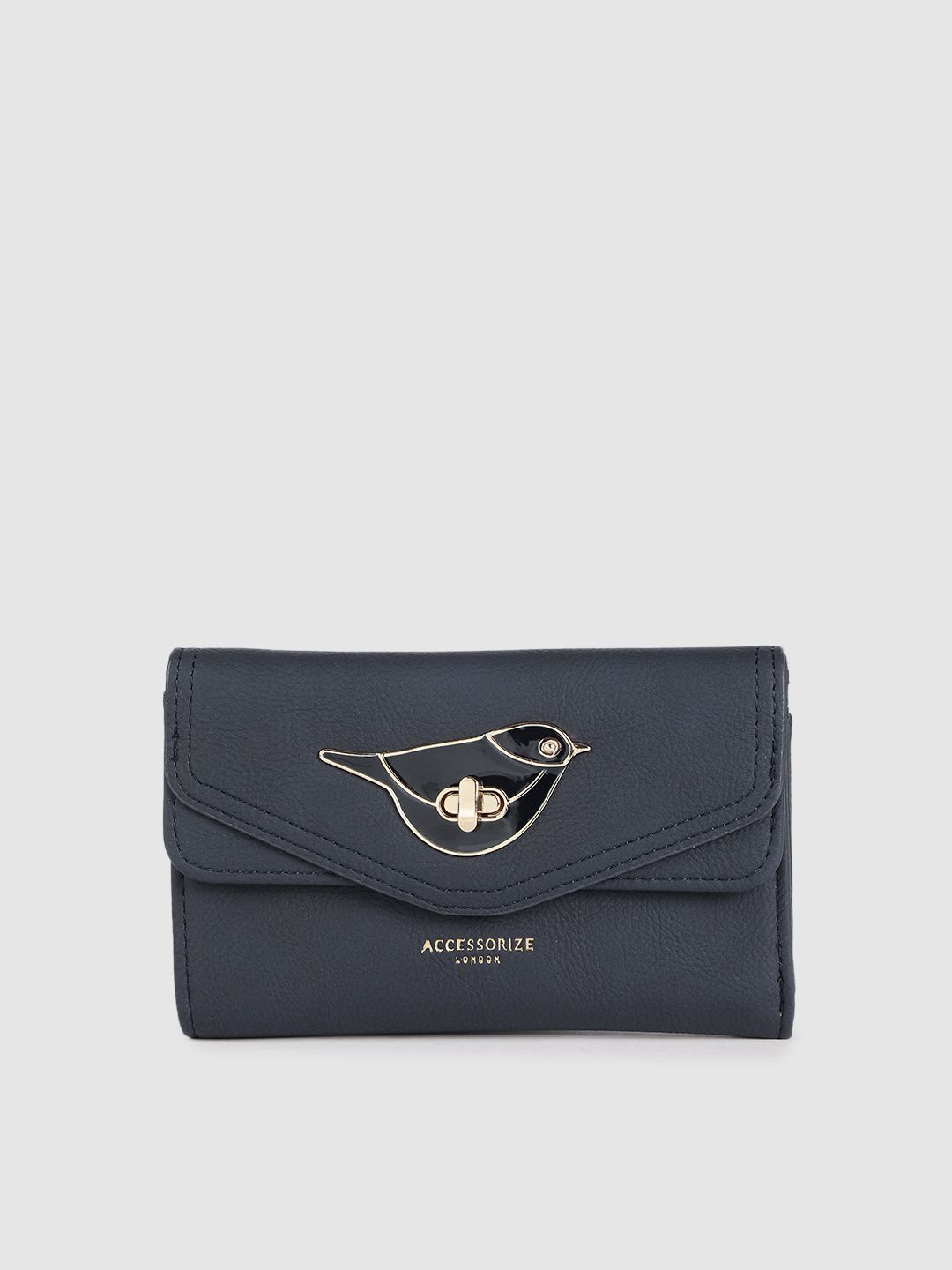 Accessorize Women Navy Blue Solid Three Fold Wallet Price in India